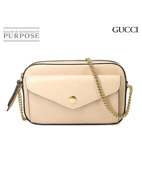 Gucci Jumbo GG Super Mini Chain Shoulder Bag Leather Beige